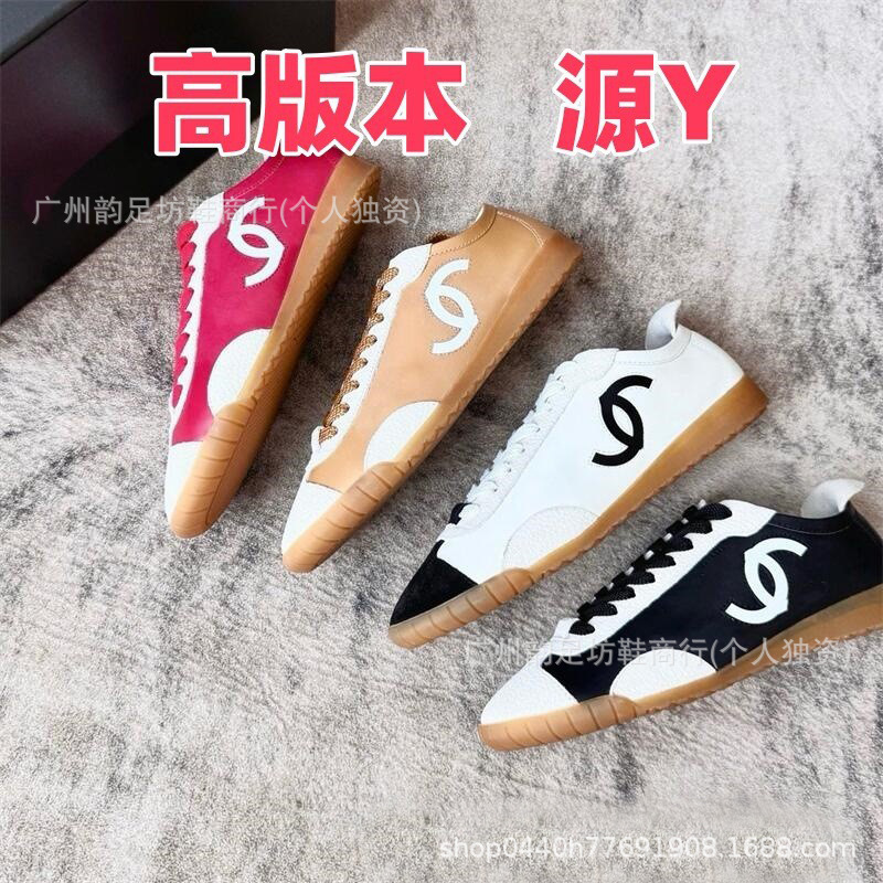 High-end Chanel-inspired 2026 Spring Collection Black and White Color-Block Flat German Training Shoes Genuine Leather Lace-up Casual Sports Cortez Shoes High-end Chanel-inspired 2026 Spring Collection Black and White Color-Block Flat German Training Shoes Genuine Leather Lace-up Casual Sports Cortez Shoes