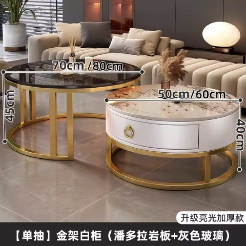 Mesa de centro redonda de pizarra de roca, sala de estar, hogar 2024, nuevo apartamento pequeño, minimalista, ligero, lujo, sensación de alta gama