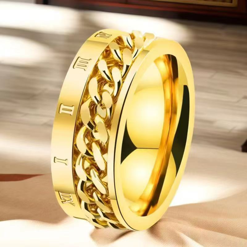 Anillo de acero inoxidable que no se desvanece ins moda masculina giratoria anillo de acero de titanio de nicho frío de los hombres liso