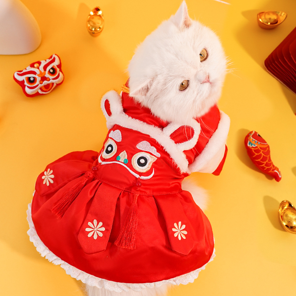 Traje Tang de Año Nuevo para mascotas, ropa de algodón para perros y gatos, ropa festiva de invierno cálida para perros, suministros de ropa para gatos