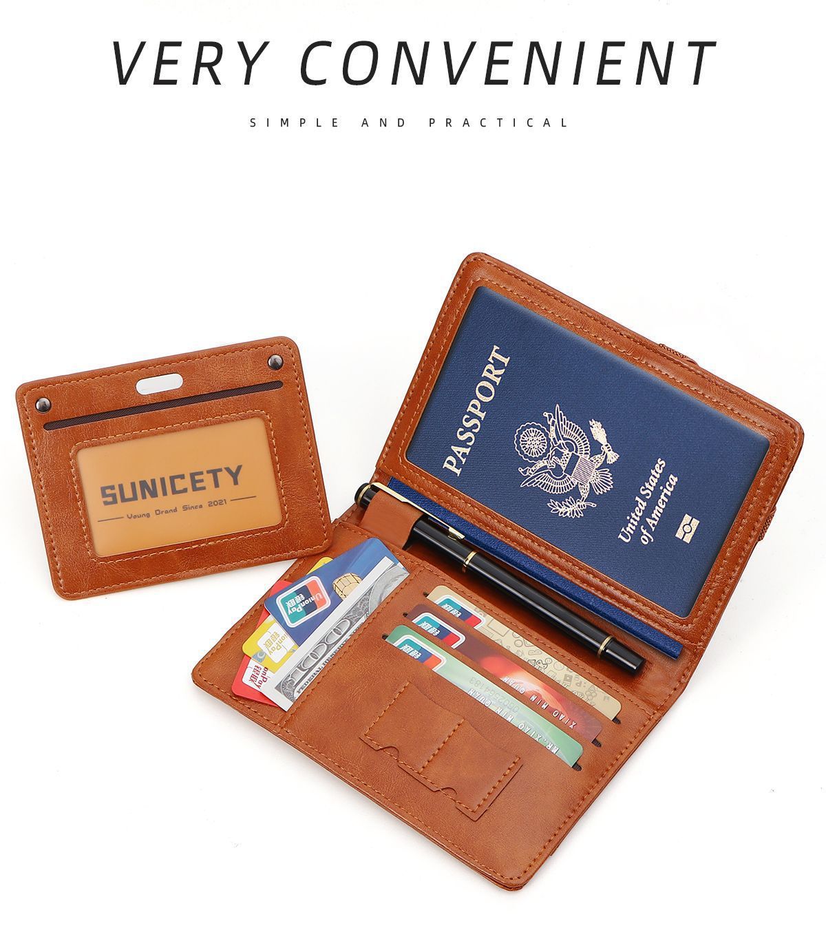 Passport Wallet Combination Bifold Large Capacity Multi-Card Holder Ticket Passport Coin Card Storage Portable Travel