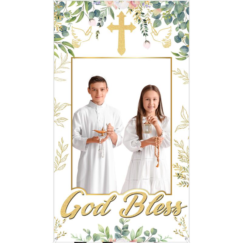 First Communion Theme Photo Curtain Door Banner Holiday Party Decoration Supplies Photo Frame Decoration Banner