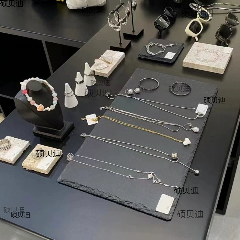 Подставка для ювелирных изделий из черного травертина, комбинированная подставка для демонстрации украшений, поднос для колец, сережек и ожерелий