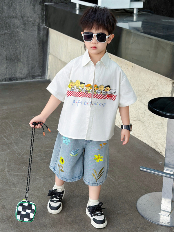 男の子半袖スーツ夏韓国版ハンサム2025新作トレンドクール子供シャツ2点セット男の子子供服|undefined