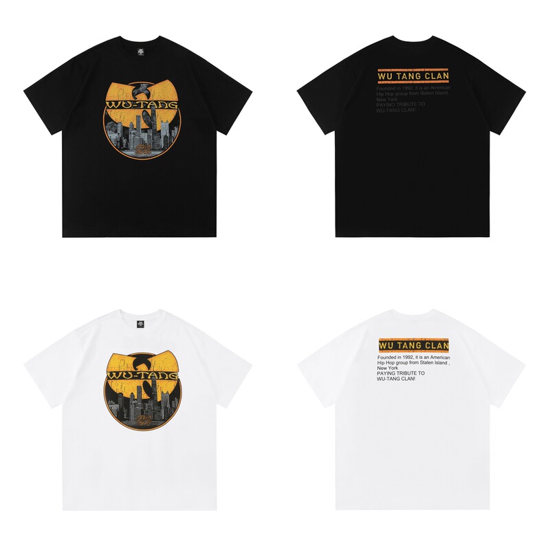 West Coast Chicano Chicano Bandit Style Tribute WU TANG CLAN White Ink Print Loose Short Sleeve T
