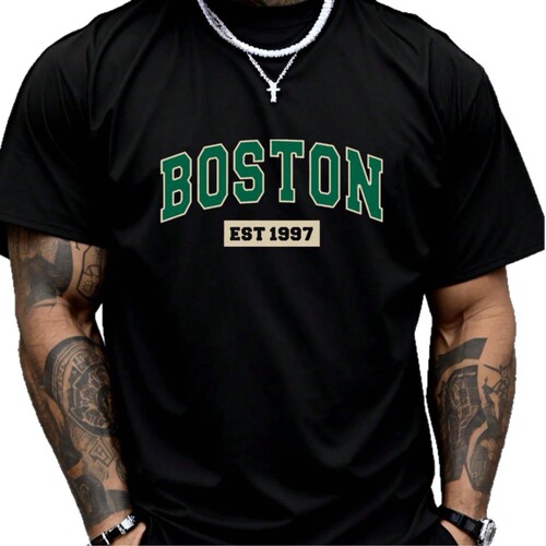 Boston EST1997 Retro Printed Men's New Cotton T-shirt Fashi