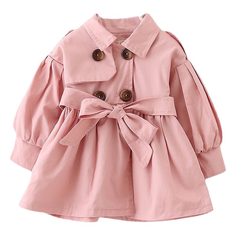 [Children's Coat] 2024 Autumn New Girls' Coat 80-110 Lapel Solid Color Long Sleeve Coat