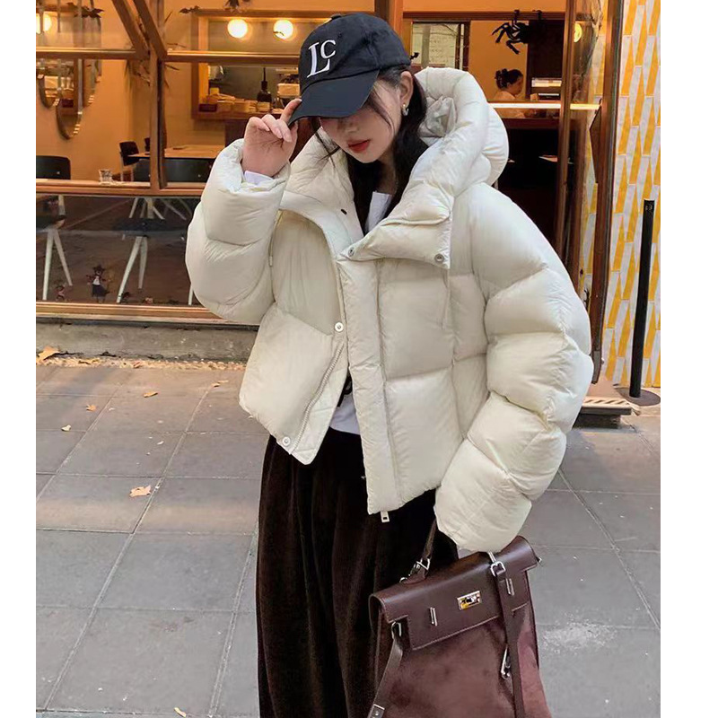 2025羽绒棉服女短款冬季新款时尚洋气保暖宽松面包服咖色连帽外套|undefined
