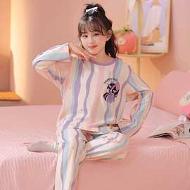 儿童圆领睡衣2025秋季新款卡通蓝腊肠狗女孩家居服中大童长袖套装