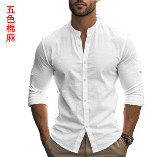 Autumn 2024 Amazon men's cross-border men's European and American foreign trade long sleeve collar plus size slim casual cotton shirt