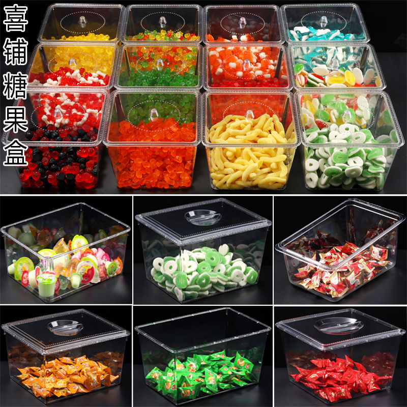 Supermercado caja de alimentos caja de visualización de plástico transparente fruta seca a granel caja de exhibición de estantes de bocadillos dulces blandos