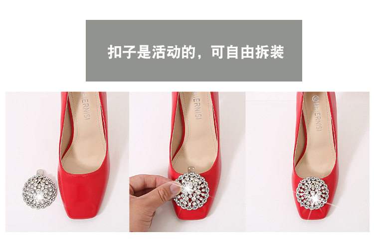 Giày cao gót nữ mũi vuông cỡ lớn, miệng nông gắn khóa pha lê, giày lễ phục cô dâu — Màu mơ, Màu trắng, Màu đen, Màu đỏ chi tiết 9