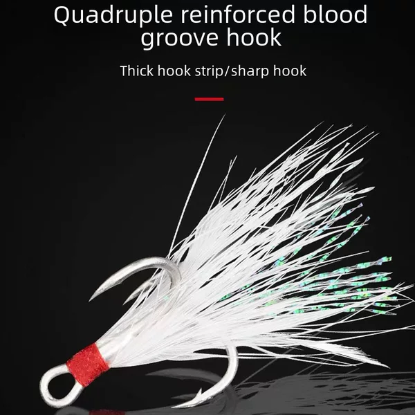 4X Reinforced Blood Groove Feathered Treble Hooks Bulk Lure Treble Hooks with Barbs Three-Pronged Fish Hooks Blood Groove Treble Hooks
