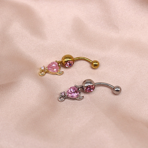 Gaibei European and American cross-border angel wings navel ring zircon little devil heart-shaped navel button peach heart navel nail navel ornament