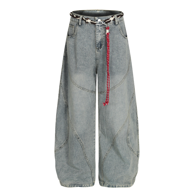 Autumn High Street American Retro Patchwork Jeans with Curved Wash, Vintage Straight-Leg, Slightly Flared, Casual Wide-Leg Pants Autumn High Street American Retro Patchwork Jeans with Curved Wash, Vintage Straight-Leg, Slightly Flared, Casual Wide-Leg Pants