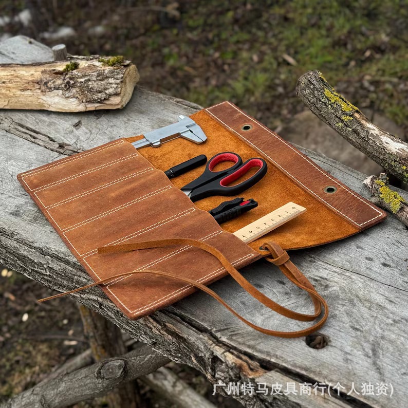 Amazon's Popular Leather Knife Storage Bag, Outdoor Camping Portable Knife Bag, Kitchen Knife Storage Bag