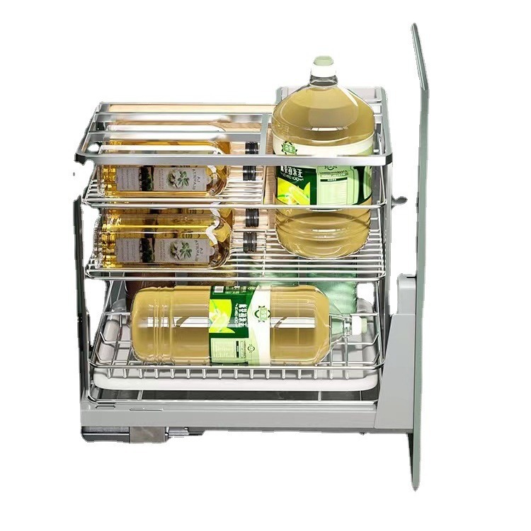 Gabinete de cocina de acero inoxidable 304, cesta de sazonador de doble capa tipo cajón, riel deslizante para sazonador, cesta de almacenamiento para tazones, fábrica.