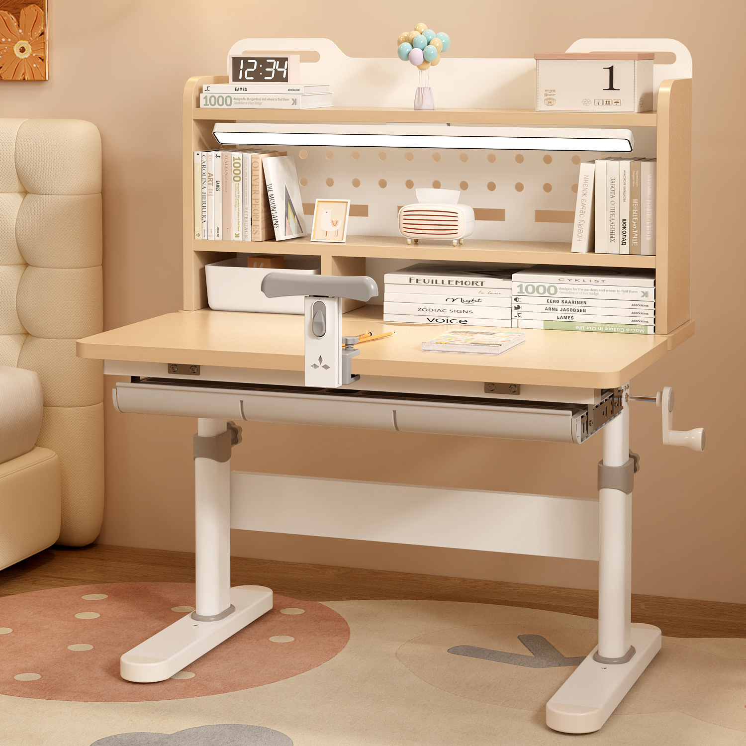 Children's study table hand-operated lift primary and secondary…
