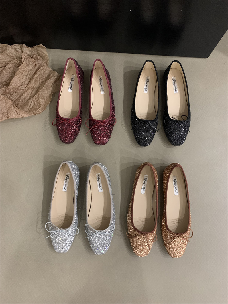 2024 frühling Herbst Neue Feine Funkelnden Stil Flache sohle Einzel für und Damen Bogen Flach Mund Ballett Tanz Schuhe_voghion.com