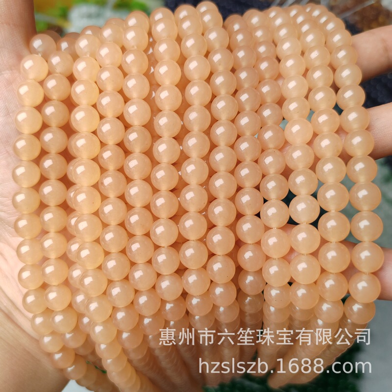 高仿晴水和田玉玉髓散珠批发 手工diy饰品配件东陵圆珠藕粉色串珠|undefined