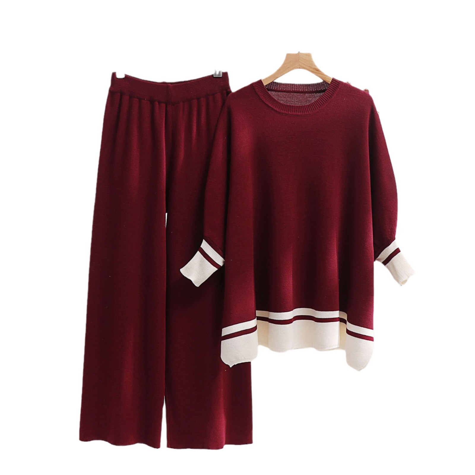 Zweiteilige Anzüge für Damenbekleidung, eng anliegende Hosen mit weitem Bein, eng anliegende Ärmel, langärmlige, hochelastische Oberteile_voghion.com