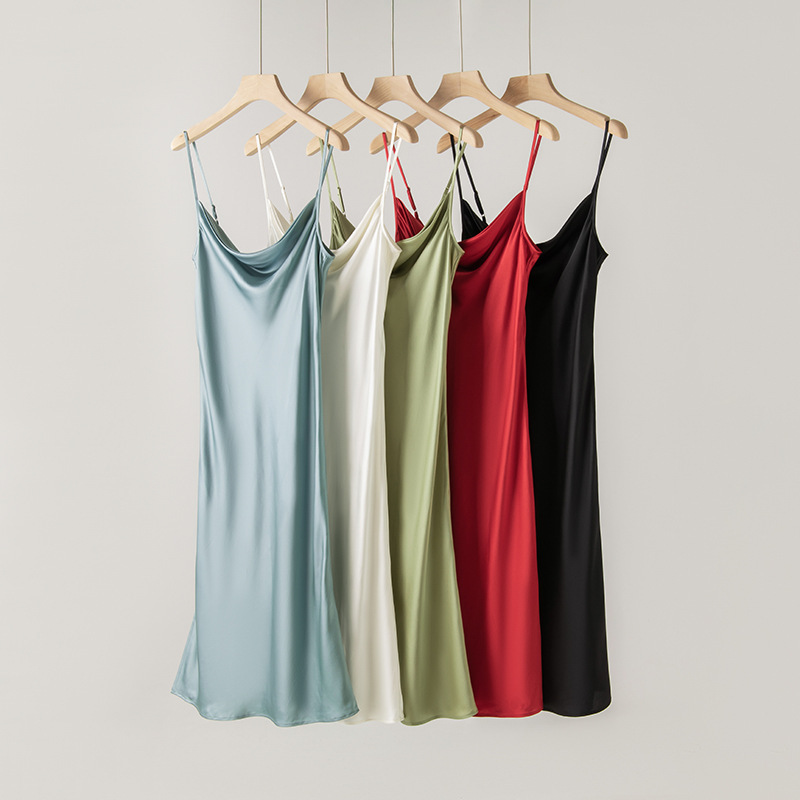 Spring French Style Silk Sling dress Women's Swing Collar Satin Fashionable Elegant Slim-fit Slimming Skirt Inner Vest