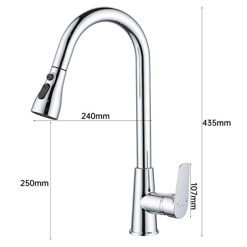 Grifo de extracción de cocina uno por uno, todo cobre, a prueba de salpicaduras, lavabo, lavabo, lavabo, lavabo, lavabo dos en uno, frío y caliente para el hogar