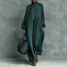 2025欧美女装亚马逊独立站 数码印花 复古茶服棉麻盘扣旗袍连衣裙