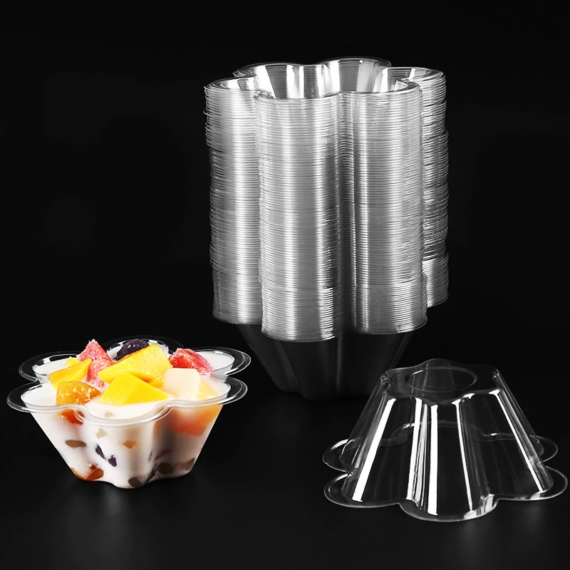 Миска для йогурта, одноразовая миска для смузи, 200 мл, миска для мороженого с цветком сливы, пластиковая ложка для непрерывного льда, прозрачная миска для смузи