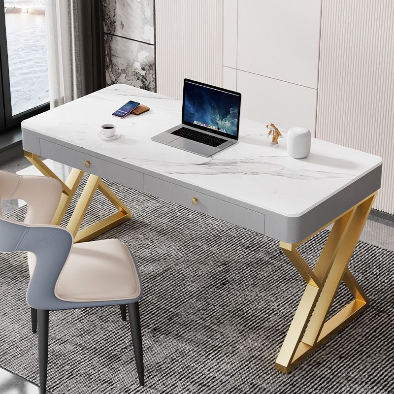 Office Desk with Rock Slab Top, Large Size, Light Luxury, Modern, High-End Feel, Multifunctional Desk with Storage and Drawers