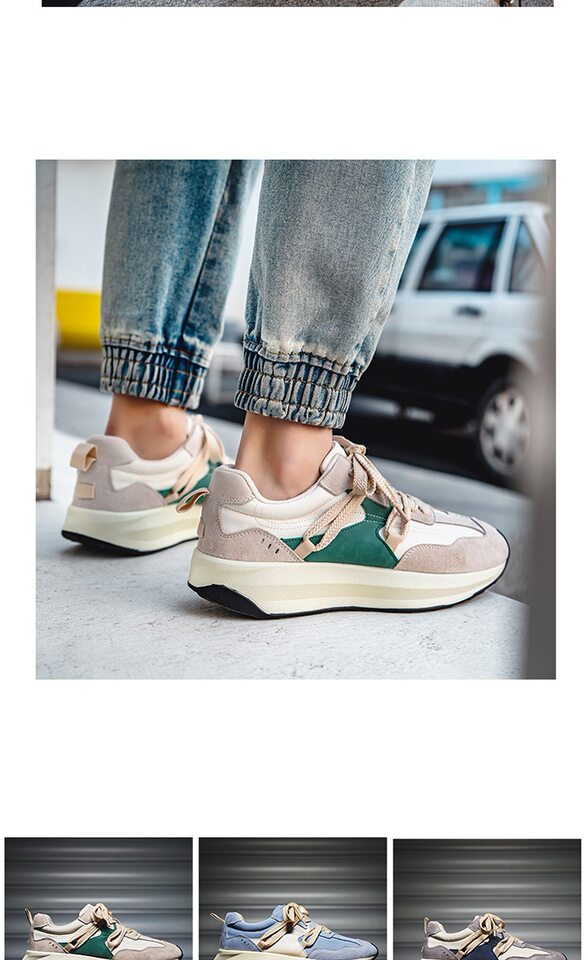 Giày sneaker nam phối màu , nhẹ thoáng khí, đế bệt — màu xanh, màu xám chi tiết 3
