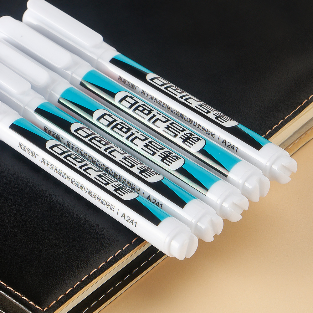 Marcador de cabeza larga blanca sitio de construcción carpintería marcado pluma secado rápido impermeable alargado propósito especial pluma de aceite de una sola cabeza