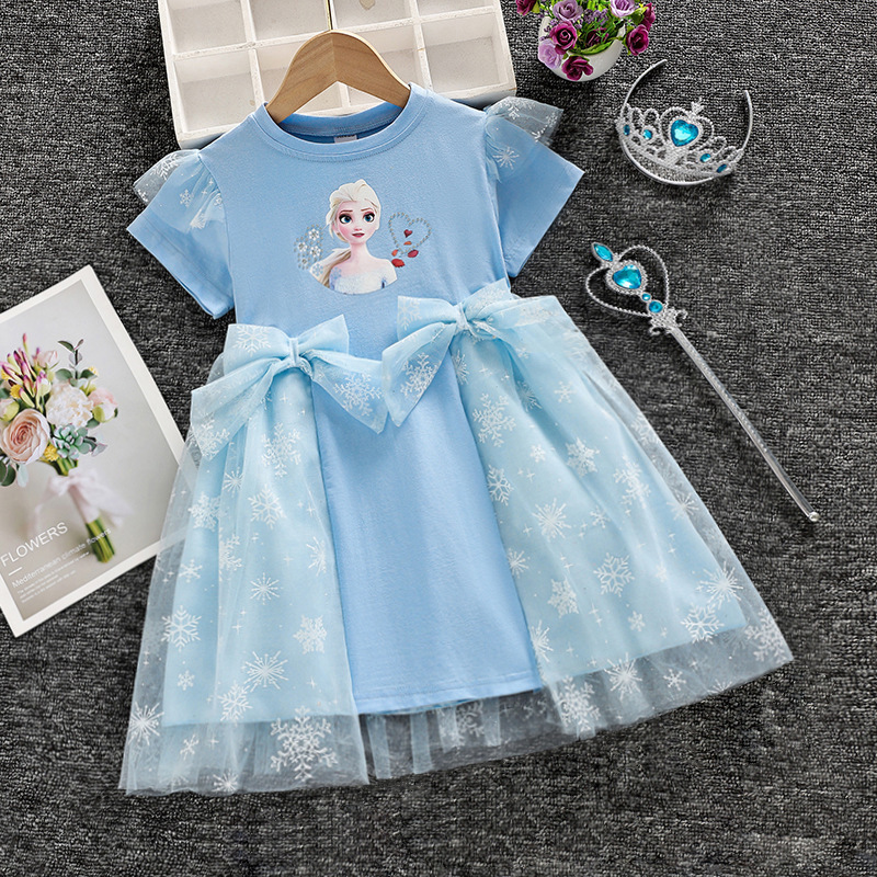 Frozen Elsa Princess Dress Summer Girls' Short-Sleeved Elsa Dress Kidsren's Skirt Elsa Tutu Skirt