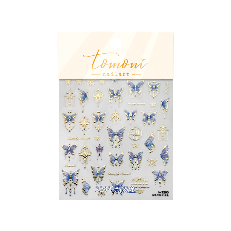 Pegatinas de uñas doradas populares pegatinas de uñas lindas japonesas alivio de fábrica mariposa tridimensional Shell luz Rosa mariposa al por mayor