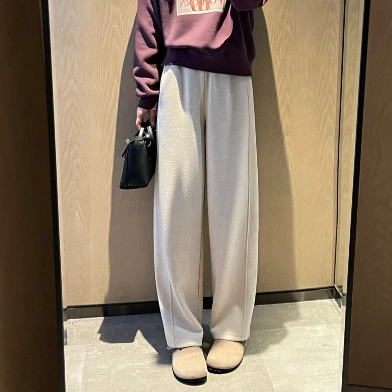 Premium fabric! Silk-cashmere blend, fleece-lined, thick, elastic-waist, flowing knit wool blend straight-leg wide-leg pants for women, autumn and winter Premium fabric! Silk-cashmere blend, fleece-lined, thick, elastic-waist, flowing knit wool blend straight-leg wide-leg pants for women, autumn and winter