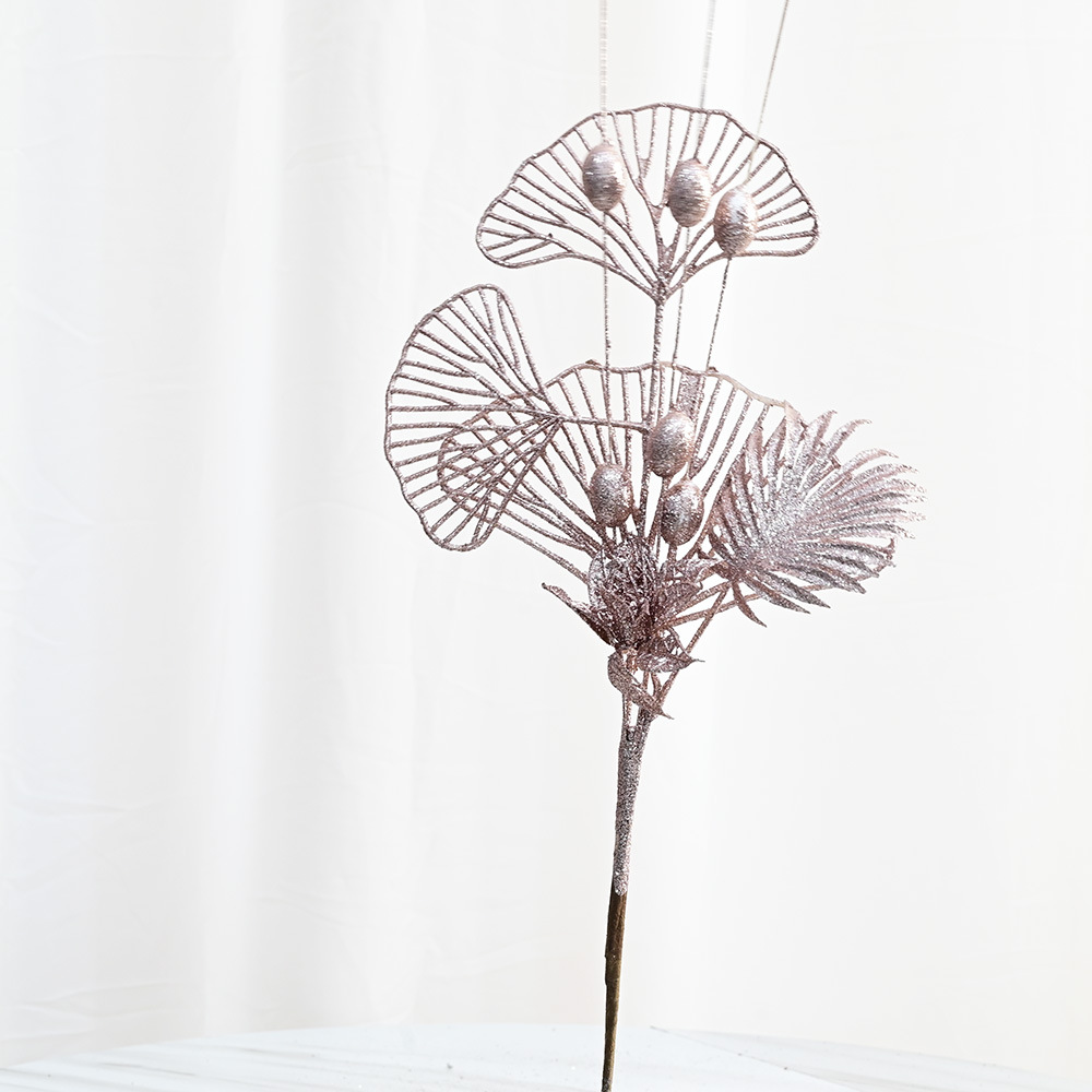 Polvo de oro personalizado lirio hoja de ventilador de Navidad decoración rama de árbol de Navidad inserción atmósfera suministros de simulación de rama de lirio