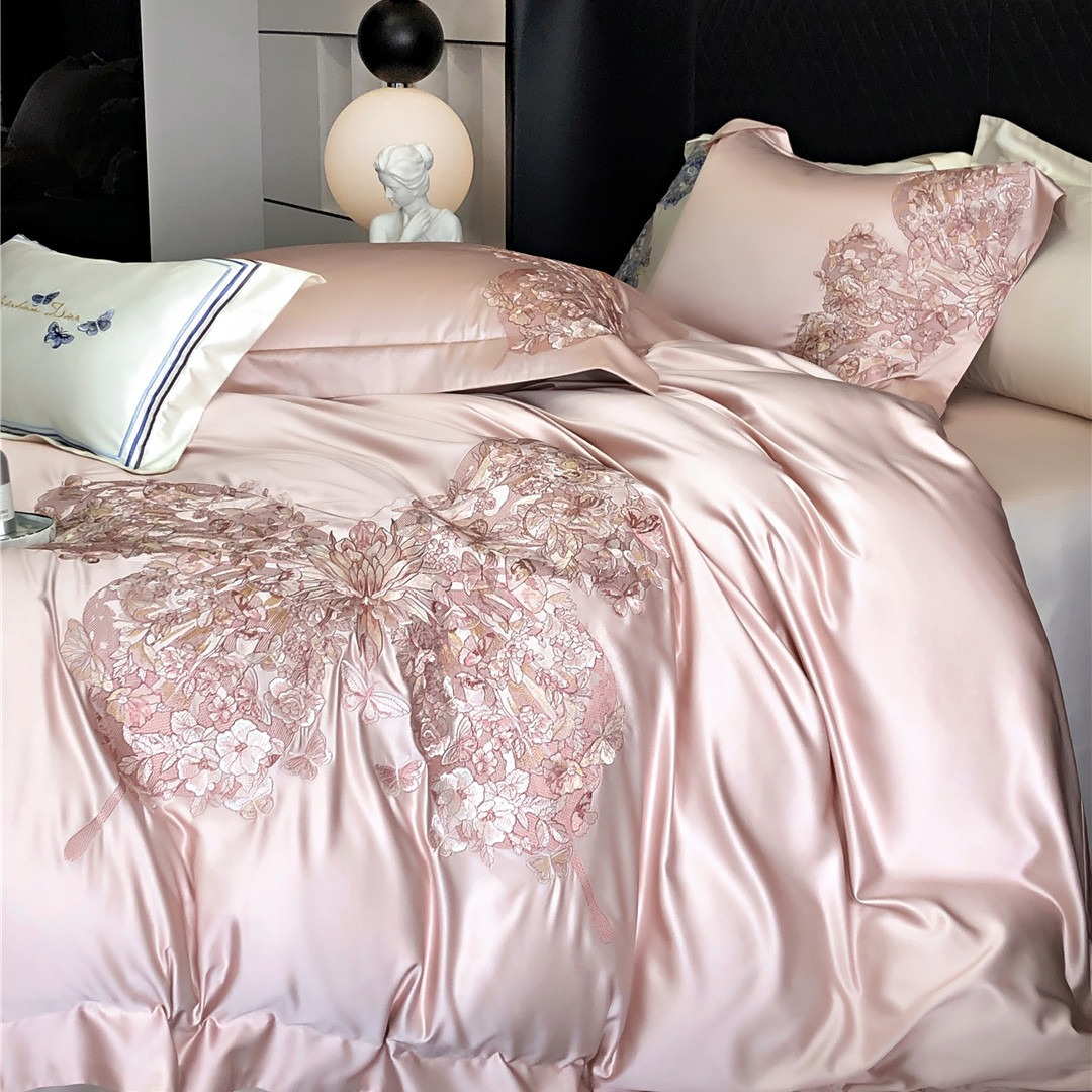 Modern Light Luxury Butterfly Embroidered Bedding Super Soft Bedding High-grade Australian Cotton Cotton Long-staple Cotton Four-piece Blue Feather