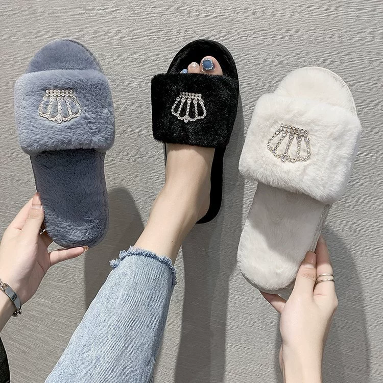 2023 новые плюшевые тапочки женские тапочки с короной и яркими бриллиантами Женские плоские хлопковые тапочки в Корейском стиле Женская Внешняя торговля оптом