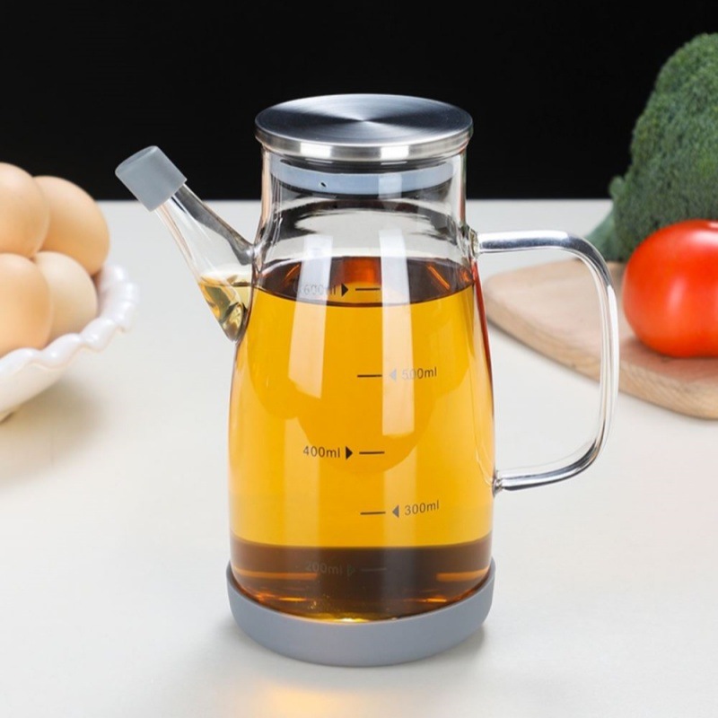 跨境高硼硅玻璃分装壶透明玻璃酱油瓶厨房用品调味瓶不锈钢盖油壶