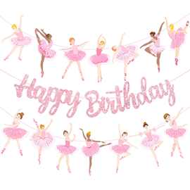 跨境粉色芭蕾舞女孩生日派对装饰生日字母拉旗横幅派对拉旗用品