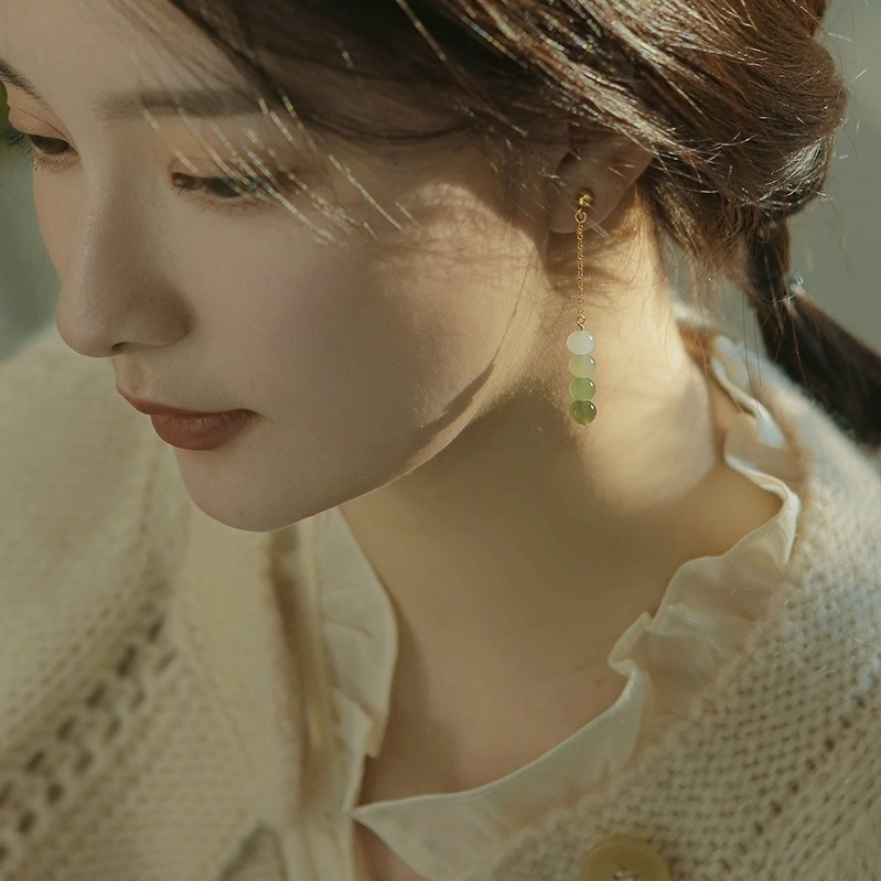「畫中人」復古氣質漸變和田玉耳釘女小眾冷淡風無耳洞可戴耳骨夾