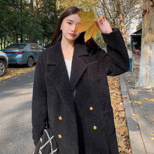 皮毛一体羊羔毛皮草外套女冬羊剪绒大衣黑色长款2025年新款年轻款