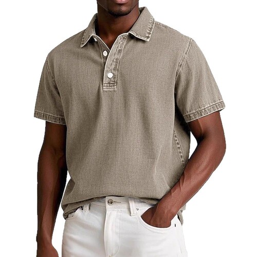 New Independent Station men's fashionable solid color retro short-sleeved lapel polo shirt