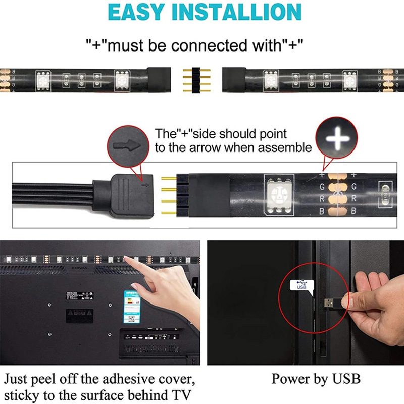 Tira de luz LED 2835/5050RGB barra de luz 5vUSB atmósfera luz 24 Control de teclas caballo corriendo luz TV Fondo RGB