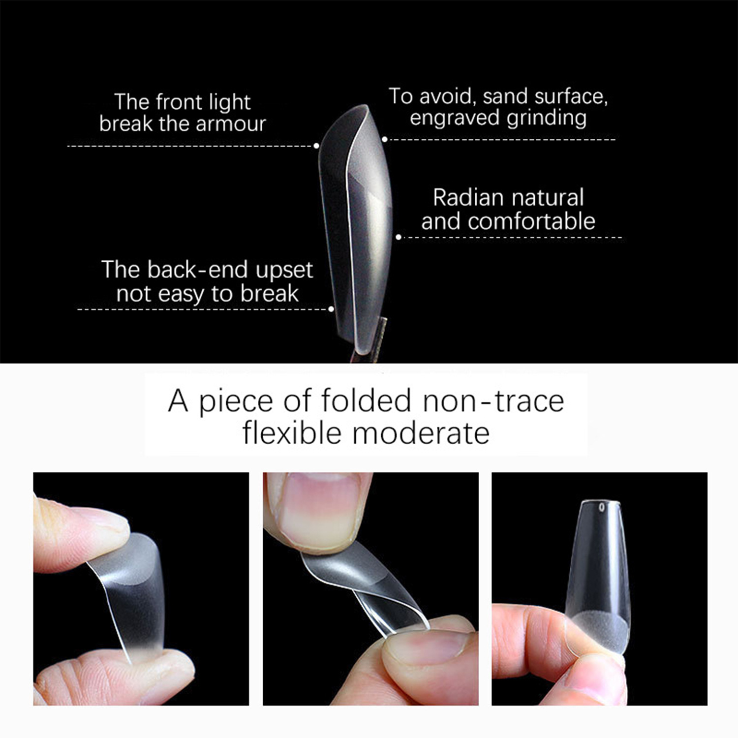 Transfronterizo nuevo arte de uñas pieza de uñas talla-libre de molienda delgada mitad esmerilado sin costuras europeo y americano helado dedo falso 600 piezas pieza de uñas al por mayor