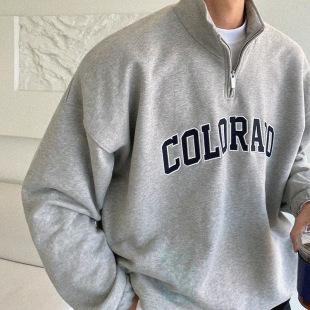 MYQ Mock Collar Sweater Men's 2022 Spring Letter Print Jacket Korean Style Trendy Brand Loose Long Sleeve Base Shirt