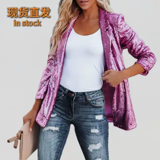 2026新款欧美女装跨境时尚小西装外套亚马逊外贸多色亮片气质长袖