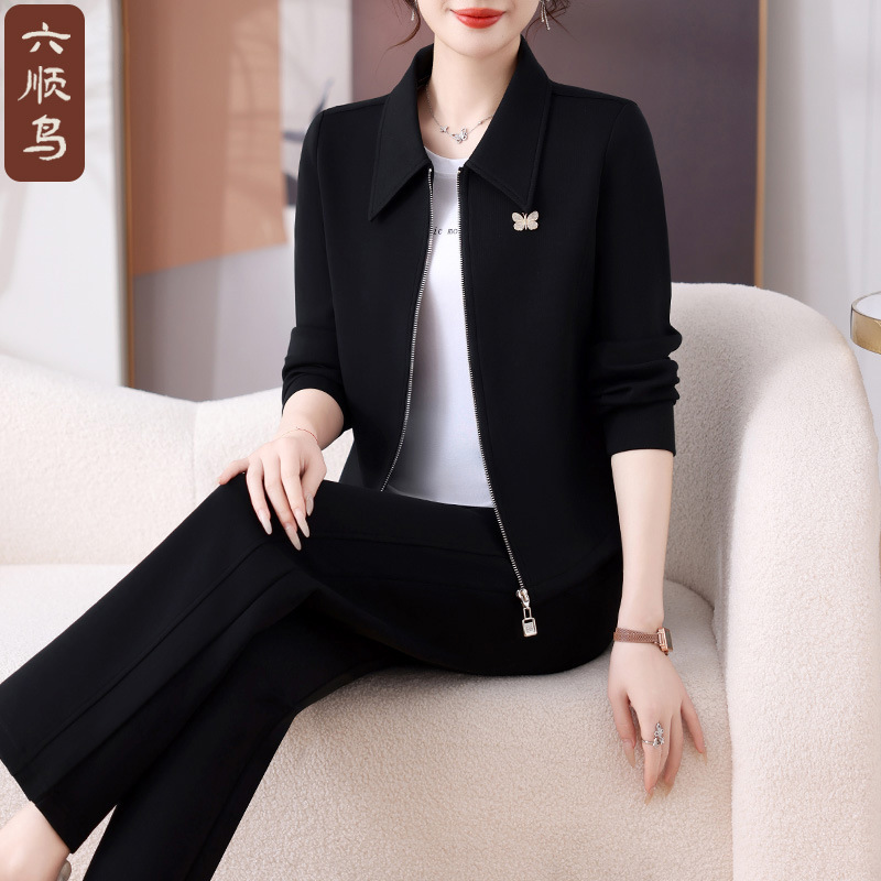 お母さんの春の服装のレジャーのスポーツのスーツの貴婦人のブランドの上着の中で老年のファッションの婦人服の春秋の年齢を減らしますコート|undefined