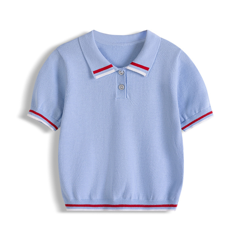 Camisa de polo a rayas para niños de categoría A transfronteriza Camiseta de manga corta para niños Camiseta de punto de solapa para niños transpirable