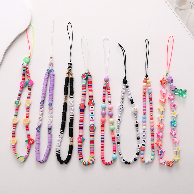 Hecho a mano DIY caja del teléfono móvil joyería anti-Pérdida resistente a la caída correa de muñeca corta para las mujeres Nueva Cadena de teléfono móvil de cerámica suave